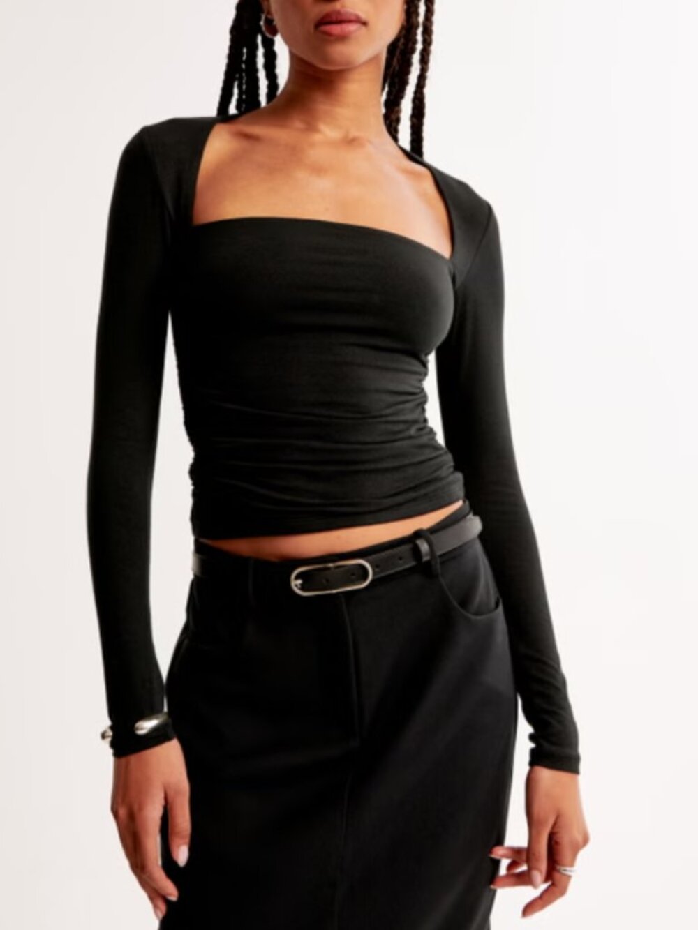 Abercrombie & Fitch Ava Long-Sleeve Top in Black